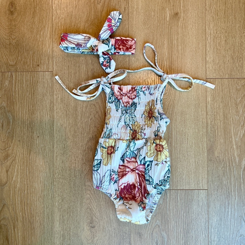 Reverie Threads Floral Baby Romper with Headband